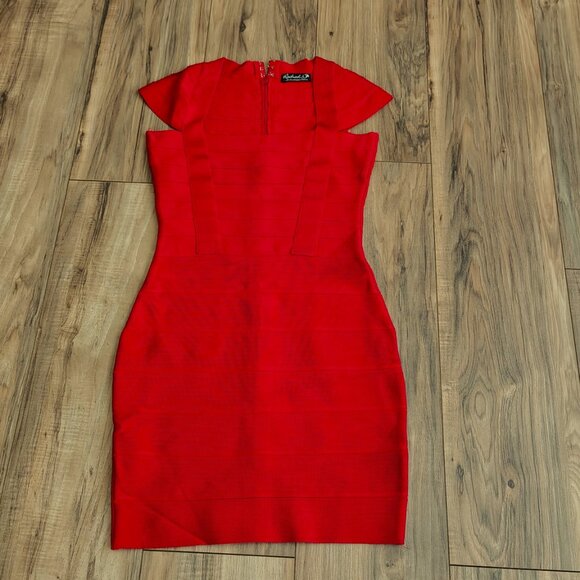 Rachael G. Red Stretch Square Neck Dress - Picture 7 of 13
